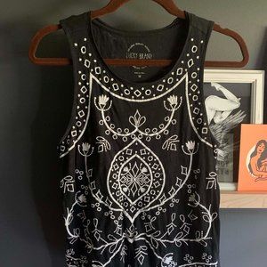 Lucky Black Tank w/Embroidered Folk Florals // M